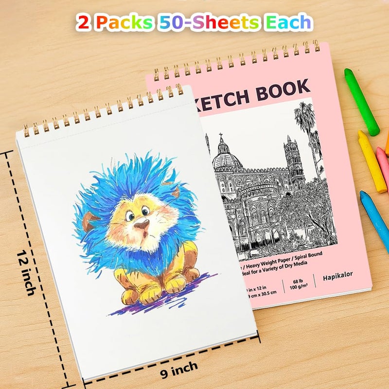 كتاب رسم مقاس 9 × 12 بوصة، عبوتان مكونتان من 50 ورقة كراسة رسم فنية حلزونية، ورق كتاب رسم فني خالٍ من الأحماض، لوازم فنية للأطفال، أنشطة حرفية، ورق رسم لرسم رسم التلوين (وردي) - Image 3